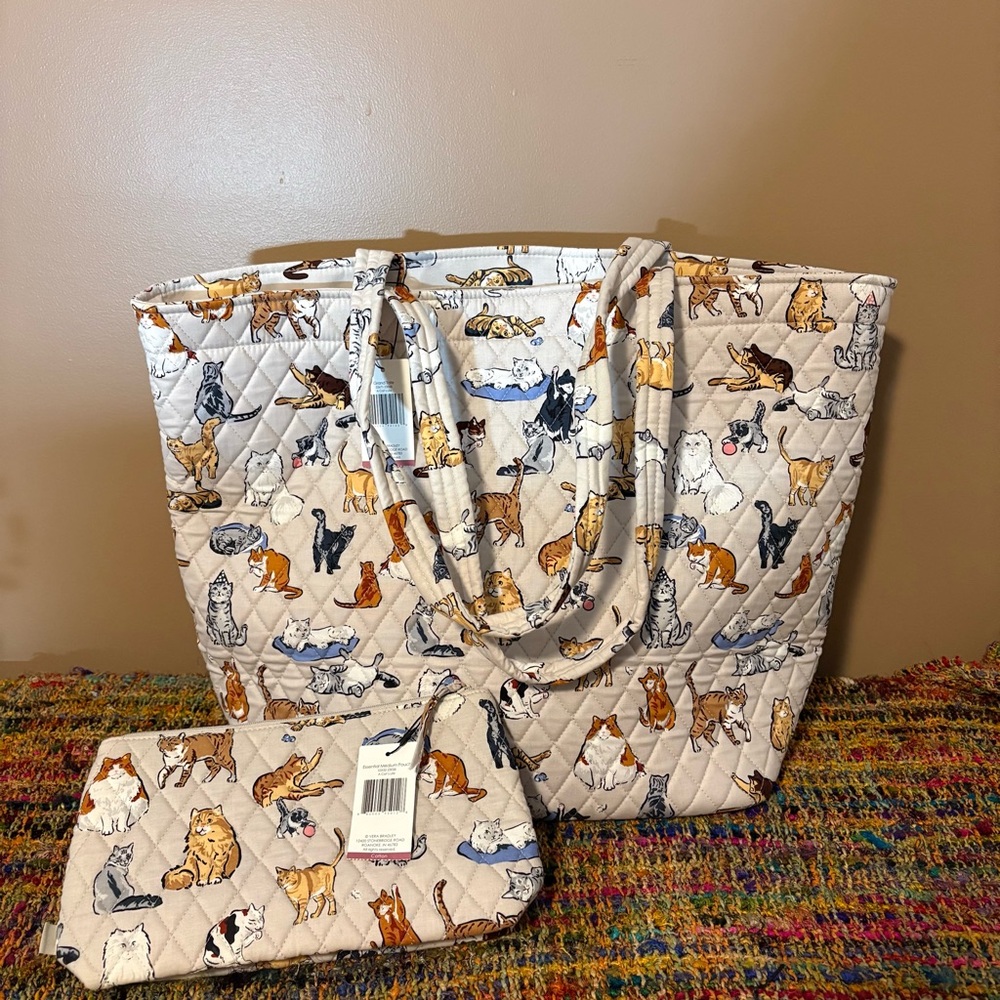VERA BRADLEY A Cat's Life two piece tote set NWT
